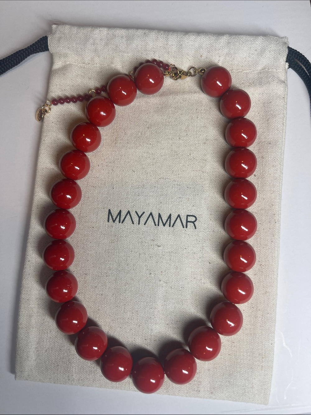 Genuine Red Agate Bead Necklace with Gold Accents - statement jewelry by Mayamar